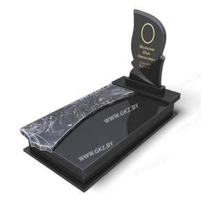 Фигурный памятник из черного гранита с комбинированной надгробной плитой серого цвета с прожилками, модель ОК-34