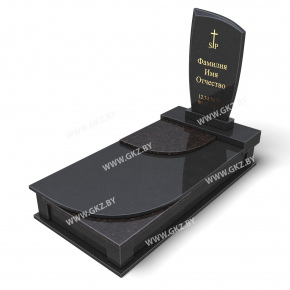 Памятник из черного и коричневого гранита со сплошной фигурной надгробной плитой, модель ОК-33